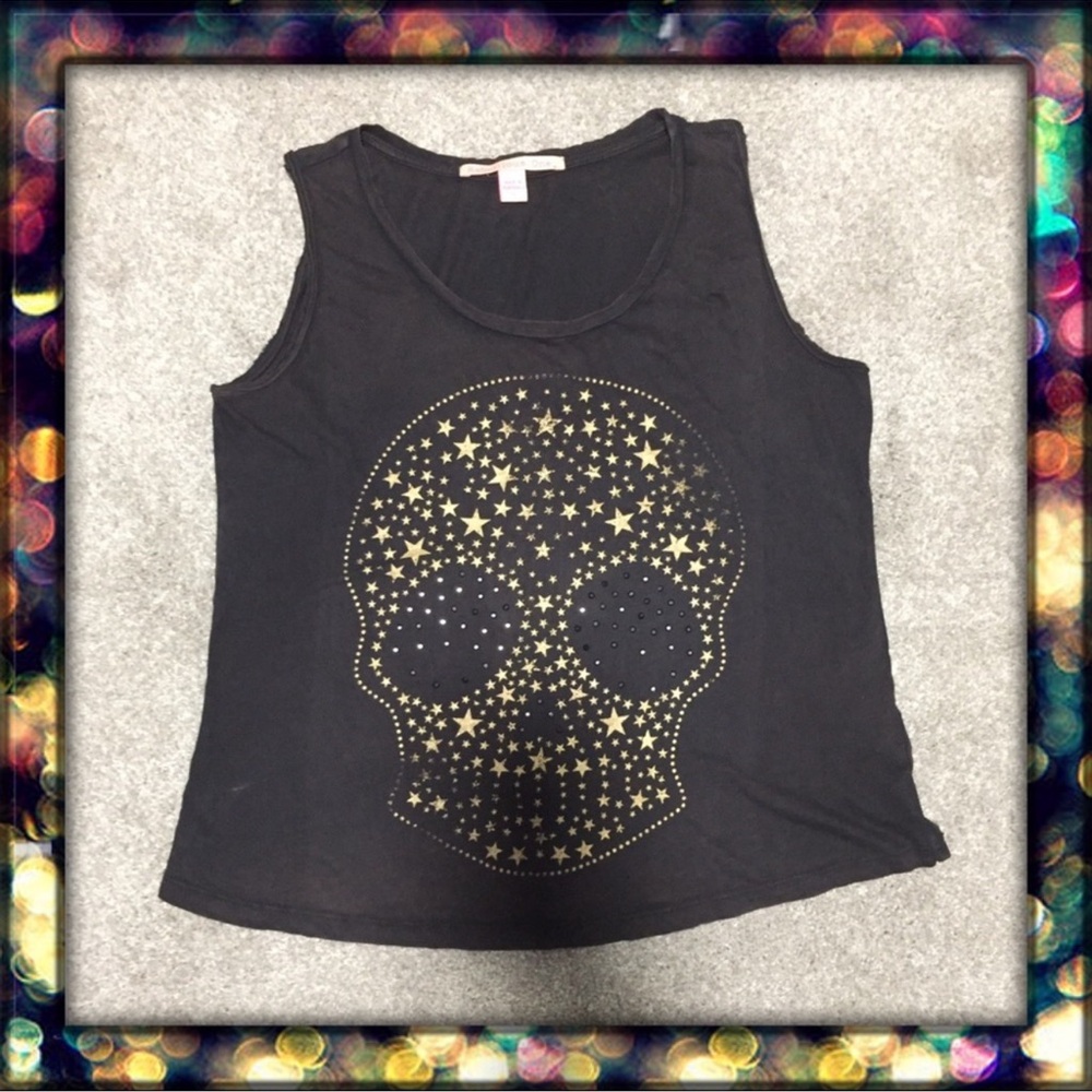 {Rebellious One} Skull Vintage/Black Sleeveless Graphic Tee Shirt